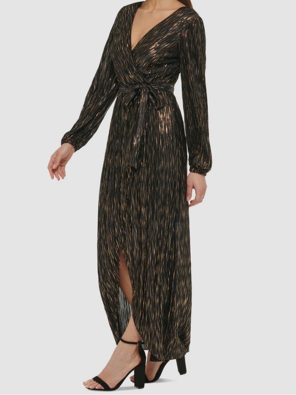 GUESS Womens Sheer Hem Maxi Dress, Black Gold Metallic Size 4